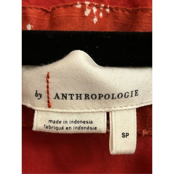 Anthropologie Boho Rust Red Smocked Waist Midi Dress sz S Petite – Geometric Blo - Picture 3 of 15